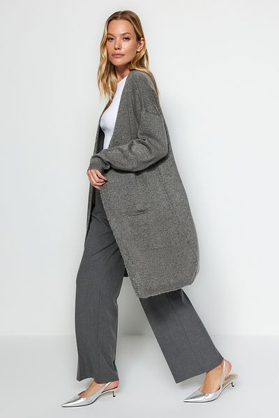 Trendyol Collection Soft Knitwear Cardigan - Gray, Pocket Detail, Twoaw24Hi00381