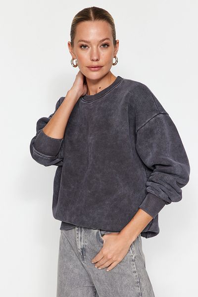 Trendyol Collection Antracit Antique/Bledý efekt Silný vnitřní fleece Oversize/Wide Fit Pletená mikina TWOAW24SW00151