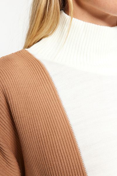 Trendyol Modest Πλεκτό πουλόβερ-παντελόνι Camel Color Blocked Σετ πάνω και κάτω TCTAW24US00059