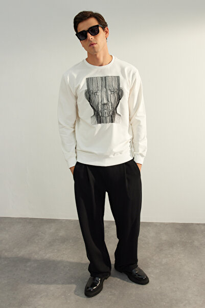 Trendyol Collection Limitovaná edice ecru regular/normal střih mikiny TMNAW22SW1186