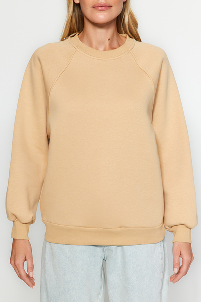 Trendyol Collection Mink Uvolněný/pohodlný střih Základní raglánový rukáv Pletená mikina s výstřihem TWOAW24SW00104