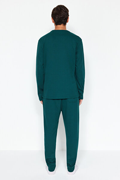 Trendyol Collection Πράσινη κανονική εφαρμογή εμπριμέ πλεκτές πιτζάμες σετ TMNAW24PT00037