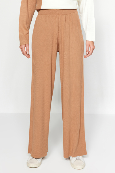 Trendyol Modest Camel Color Blocked Sweater-Pants Knitwear Top and Bottom Set TCTAW24US00059