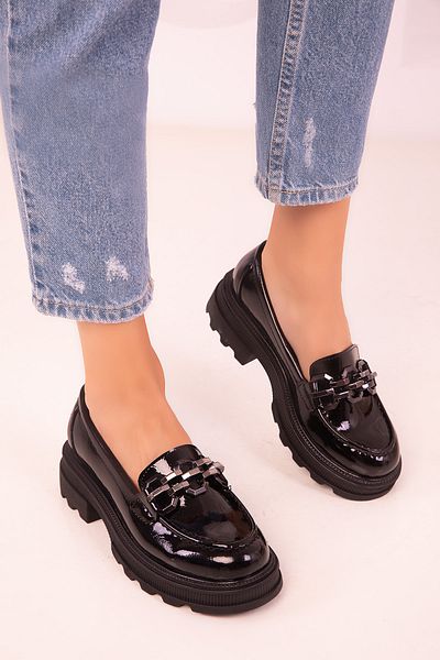 SOHO Black Patent Leather Women's Casual Shoes 18337