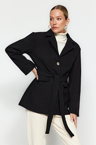 Trendyol Collection Black Belted Wool Stamp Coat TWOAW24KB00174