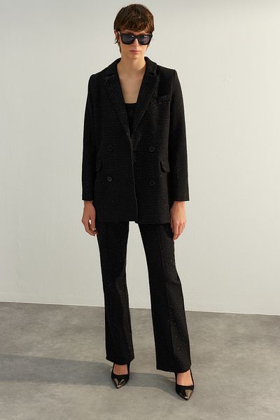 Trendyol Collection Schwarze, hochwertige, übergroße, weit geschnittene Lurex-Blazerjacke in Premiumqualität TWOAW24BC00103