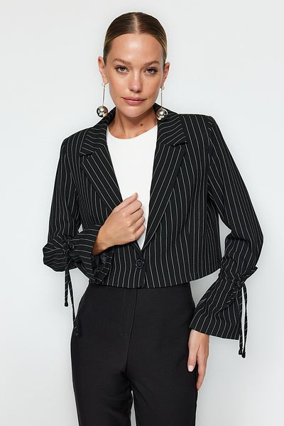 Trendyol Collection Черно раирано сако с тъкани раирани TWOAW24BC00055