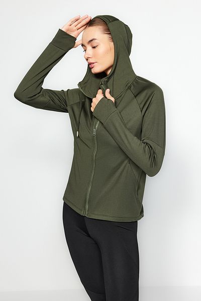 Trendyol Collection Dunkler, stumpfer, khakifarbener, mit Daumen perforierter, gerippter, warmer Winter-Strick-Sportmantel THMAW24SW00011