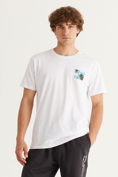 AC&Co / Altınyıldız Classics Pánské bílé tričko úzkého střihu Slim Fit 100% bavlna s výstřihem a výstřihem