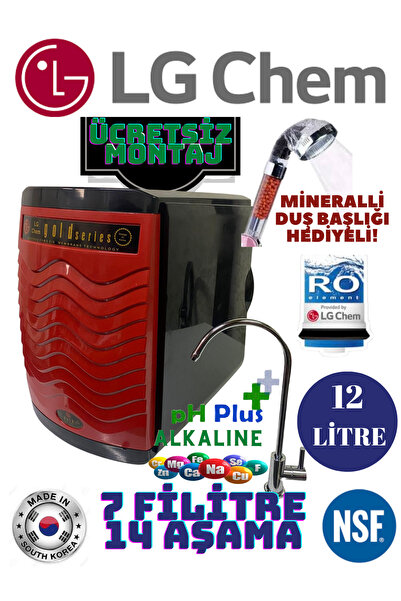 light gastro GOLD KIRMIZI MONTAJ DAHİL 12 LİTRE 7 FİLİTRE 14 AŞAMALI MİNERAL ...