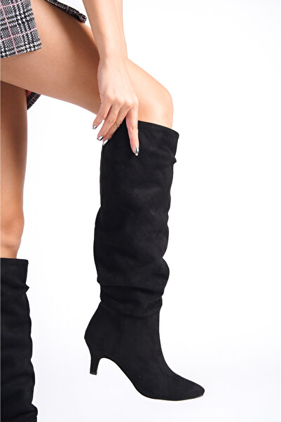 NITU Shoes Černé semišové dámské boty s klínem