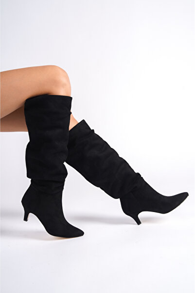 NITU Shoes Černé semišové dámské boty s klínem