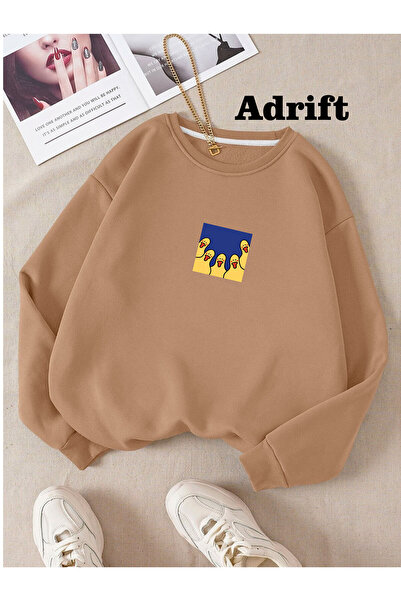 Adrift Памучна блуза с качулка в цвят патица, с голям размер, бежова