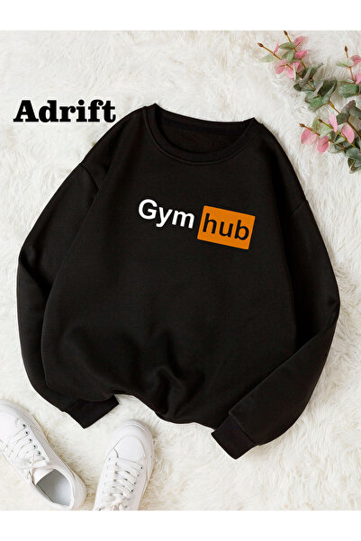 Adrift Gym Hub Πολύχρωμο Oversize Crew Neck Βαμβακερό φούτερ μαύρο