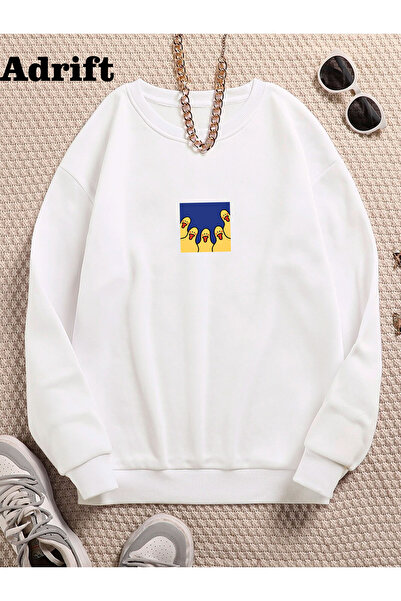 Adrift Памучна блуза с качулка в цвят патица, с голям размер, бяла