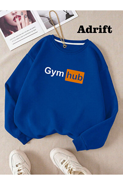 Adrift Gym Hub Πολύχρωμο Oversize Crew Neck Βαμβακερό φούτερ MAVİRENK