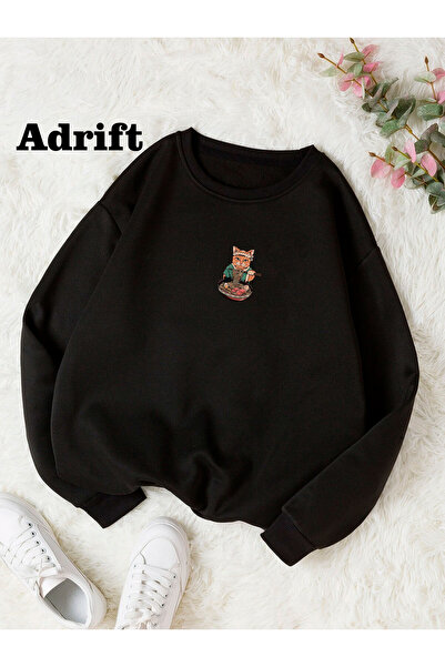 Adrift Sef Cat Πολύχρωμο Oversize Crew Neck Βαμβακερό φούτερ μαύρο