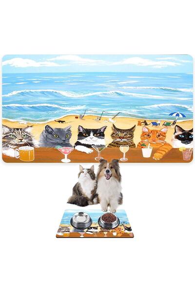 Monnhein بساط تغذية الحيوانات الأليفة بالطعام والماء، قماش ماص مقاوم للماء سه...