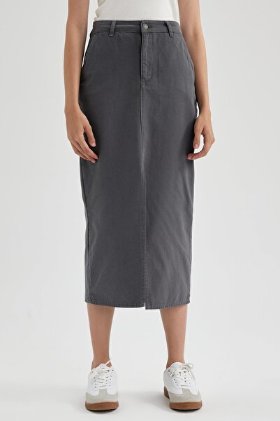 DeFacto Gabardine Midi Skirt with Slits - B2464ax23au