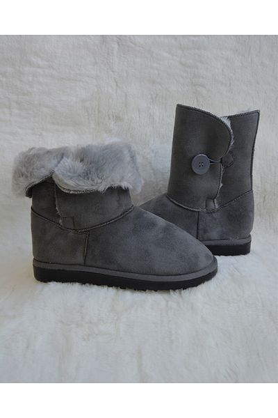 M Miel Dámské/dívčí šedé semišové boty na jeden knoflík s kožešinou uvnitř zimní boty a botičky
