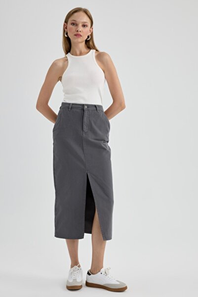 DeFacto Gabardine Midi Skirt with Slits - B2464ax23au
