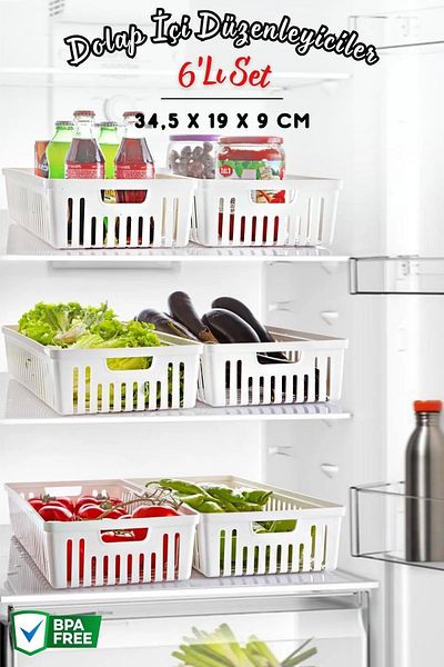 Open Home Concept Set of 6 No:3 Multi-Purpose Cabinet Organizer Basket - Bathroom Organizer WHITE