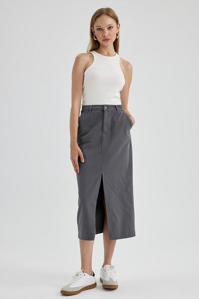 DeFacto Gabardine Midi Skirt with Slits - B2464ax23au