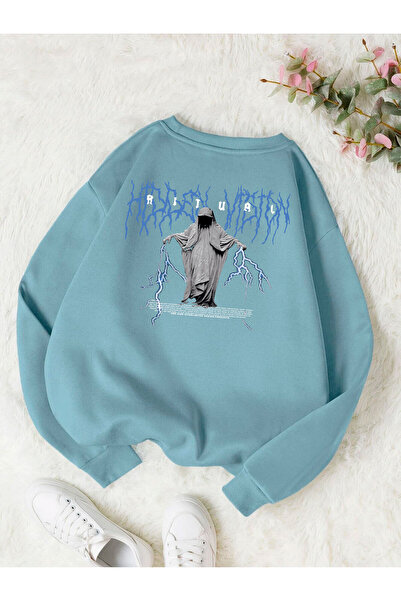 Adrift Hanorac din bumbac cu decolteu oversize de culoare albastră ritual BEB...