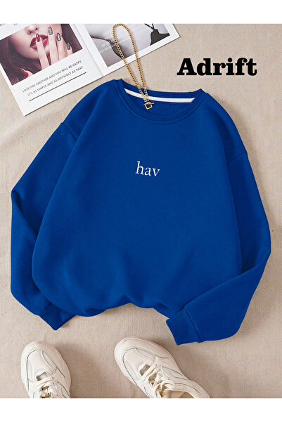 Adrift hav Hanorac oversize din bumbac cu decolteu rotund BLUERENK