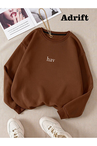 Adrift hav Hanorac oversize din bumbac cu decolteu rotund maro