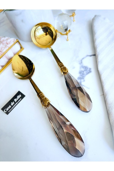 CASA DE BELLA 2 Pieces Rice Spoon and Soup Ladle with Crystal Handle