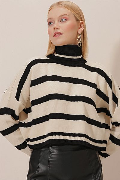 HAKKE Rollkragenpullover mit Rollkragen, gestreifter Strickpullover