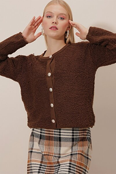 HAKKE Πλεκτό Ζακέτα με μοτίβο πετσετών με φωτεινά κουμπιά