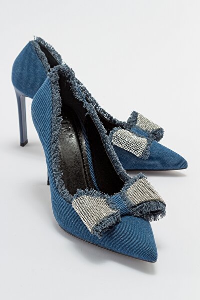 LuviShoes حذاء VEGAS Denim باللون الأزرق للنساء بكعب عالٍ