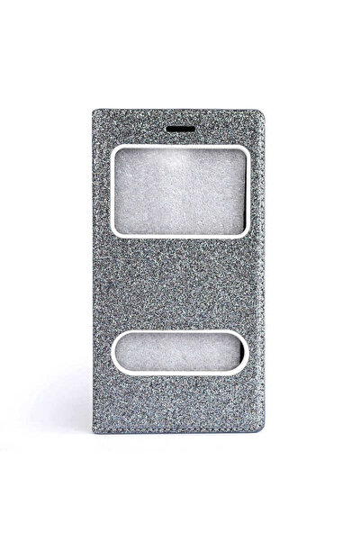 Fibaks Galaxy C7 Uyumlu Kılıf Kapaklı Simli Parlak Lüks Koruyucu 360 Kapak