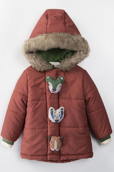 PODIUM GYM Baby Trend Cute Toy Button Figured Zippered Gilded Fleece Hooded Winter Coat