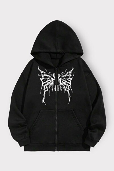 DEEFWEAR Crni unisex kardigan sa krilima leptira i patentnim zatvaračem Sa ka...