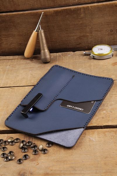 New Coast Leather 1900's Ръчно изработен син калъф за тефтер и кожен органайзер от естествена кожа