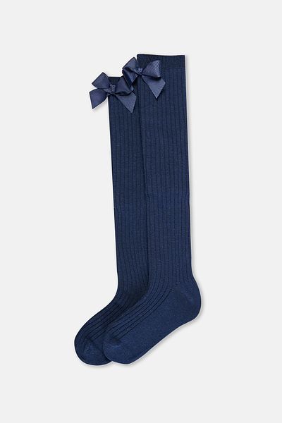 Dagi Marineblaue Mädchen-Kniestrümpfe mit Schleifendetail