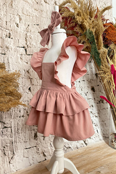 Shecco Babba Pink Girl's Dress with Ruffled Straps and Layers Bandana Set 1-10 Years Old Birthday Dress