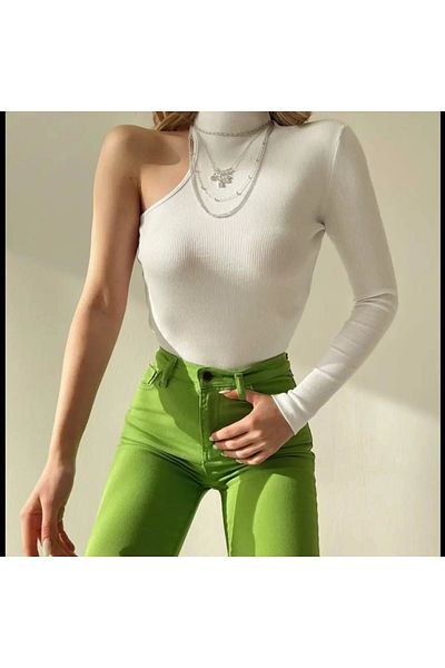 ELBEY Croptop cu o singură mânecă cu gât rotic