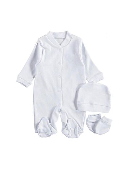 baby panduf Unisex Baby Plain White 3 Piece Jumpsuit