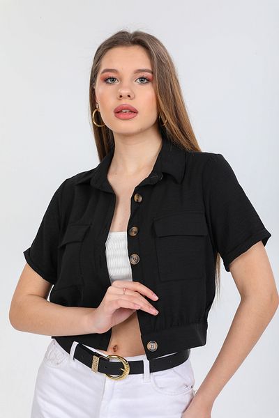 candybia Jachetă de vară cu mânecă scurtă, neagră, cu buzunare
