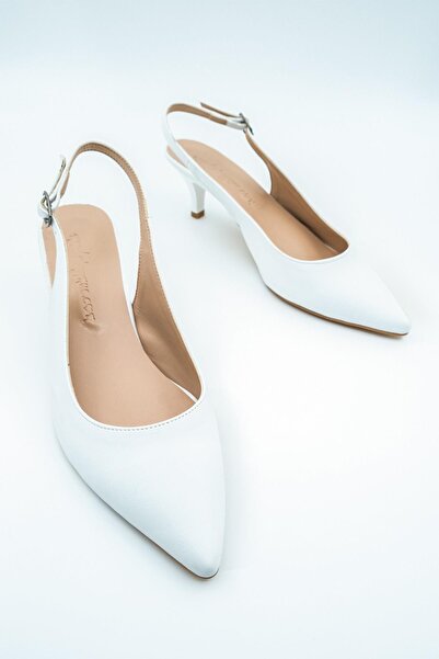 Modabuymus Pantofi albi stiletto cu toc scurt subțiri cu spatele deschis - Sas