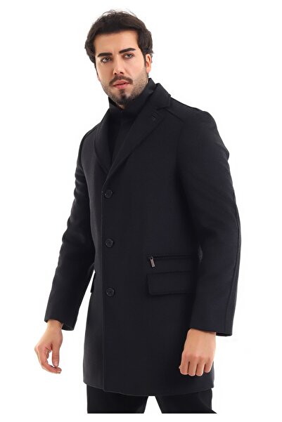 By Karaaslan Erkek Antrasit Kaşe Yünlü Kaban Kısa Palto Ceket Çıkma Yaka