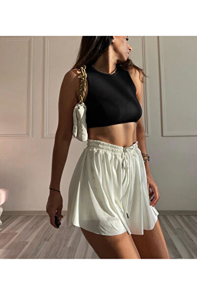 machiavelli Beyaz Likralı Kısa Şort Etek