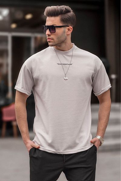 Madmext Ανδρικό μπλουζάκι βαμμένο γκρι Lycra Basic 6060