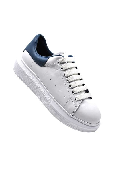 Fosco Genuine Leather Men's Sneaker Shoes White Blue 9838