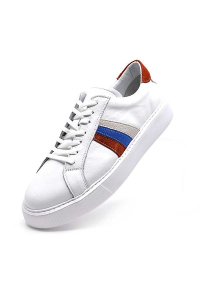Fosco Genuine Leather White Orange Sneaker Men's Shoes 9825