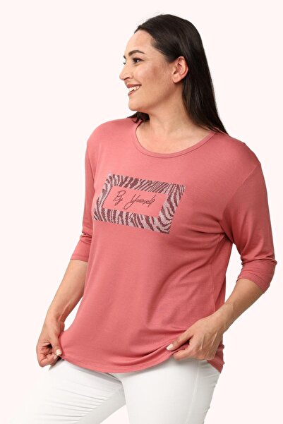 tarzımsüper Large Size New Season Casual Comfort Model Written Printed Stone Embroidery Half Sleeve Mother 4 Seasons Blouse